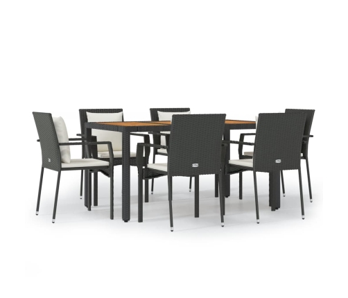 Set de comedor de jardín 7 pzas y cojines ratán sintético negro