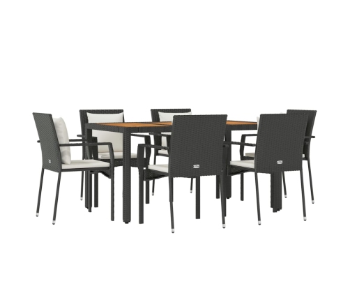 Set de comedor de jardín 7 pzas y cojines ratán sintético negro