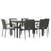 Set de comedor de jardín 7 pzas y cojines ratán sintético negro