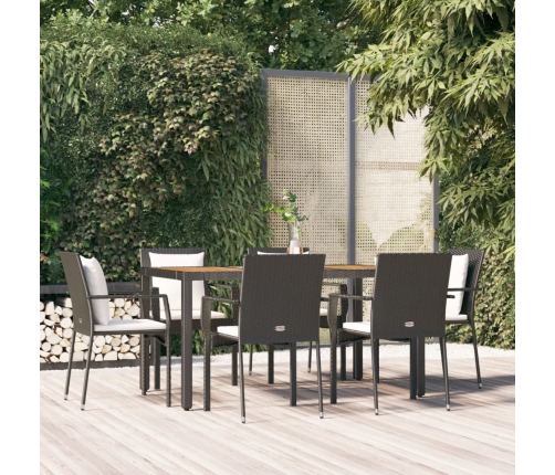 Set de comedor de jardín 7 pzas y cojines ratán sintético negro