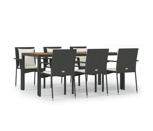 Set de comedor de jardín 7 pzas y cojines ratán sintético negro