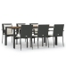 Set de comedor de jardín 7 pzas y cojines ratán sintético negro