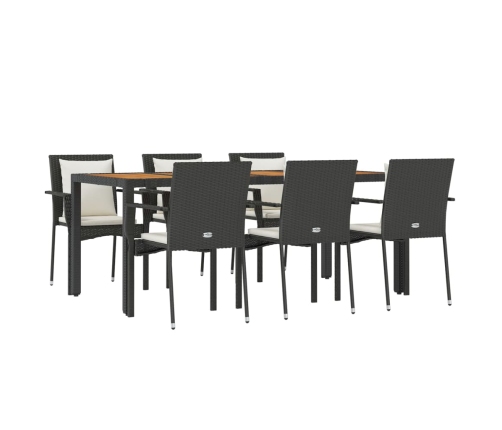 Set de comedor de jardín 7 pzas y cojines ratán sintético negro