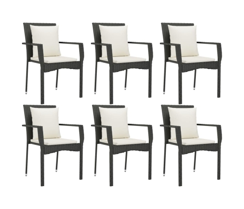 Set de comedor de jardín 7 pzas y cojines ratán sintético negro