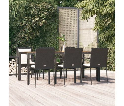 Set de comedor de jardín 7 pzas y cojines ratán sintético negro