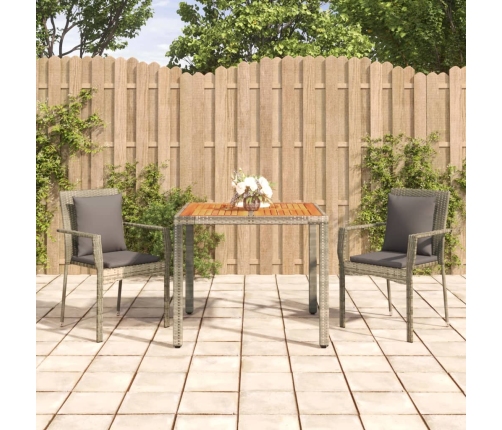 Set comedor de jardín 3 piezas con cojines ratán sintético gris