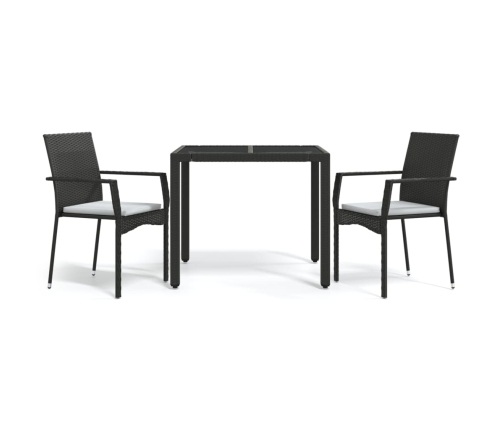 Set comedor de jardín 3 pzas con cojines ratán sintético negro