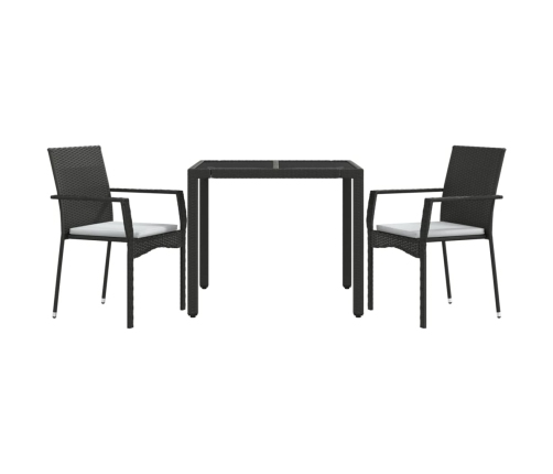 Set comedor de jardín 3 pzas con cojines ratán sintético negro