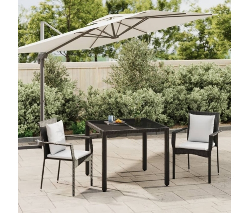 Set comedor de jardín 3 pzas con cojines ratán sintético negro