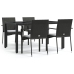 Set de muebles jardín 5 pzas con cojines ratán sintético negro