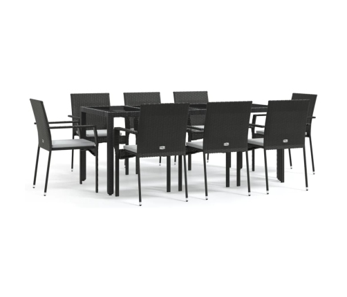 Set de comedor de jardín 9 pzas y cojines ratán sintético negro
