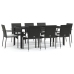 Set de comedor de jardín 9 pzas y cojines ratán sintético negro