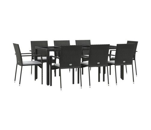 Set de comedor de jardín 9 pzas y cojines ratán sintético negro