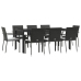 Set de comedor de jardín 9 pzas y cojines ratán sintético negro