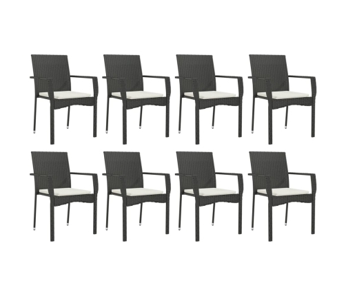Set de comedor de jardín 9 pzas y cojines ratán sintético negro