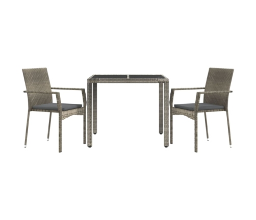 Set comedor de jardín 3 piezas con cojines ratán sintético gris