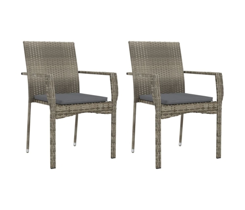 Set comedor de jardín 3 piezas con cojines ratán sintético gris