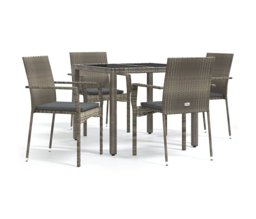 Set comedor de jardín 5 piezas con cojines ratán sintético gris