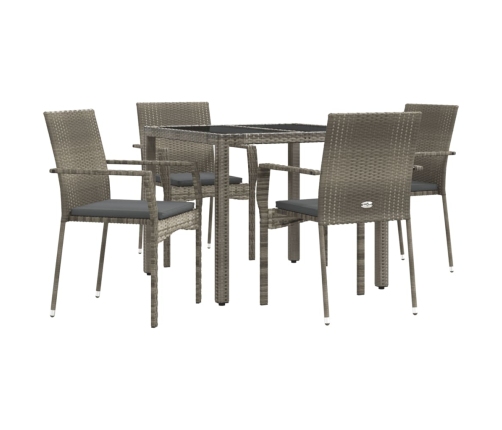 Set comedor de jardín 5 piezas con cojines ratán sintético gris