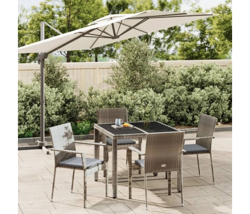 Set comedor de jardín 5 piezas con cojines ratán sintético gris
