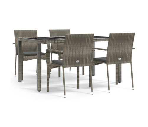 Set comedor de jardín 5 piezas con cojines ratán sintético gris