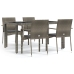 Set comedor de jardín 5 piezas con cojines ratán sintético gris