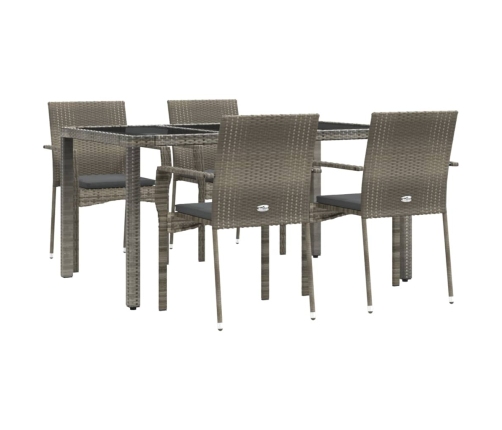 Set comedor de jardín 5 piezas con cojines ratán sintético gris
