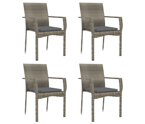 Set comedor de jardín 5 piezas con cojines ratán sintético gris