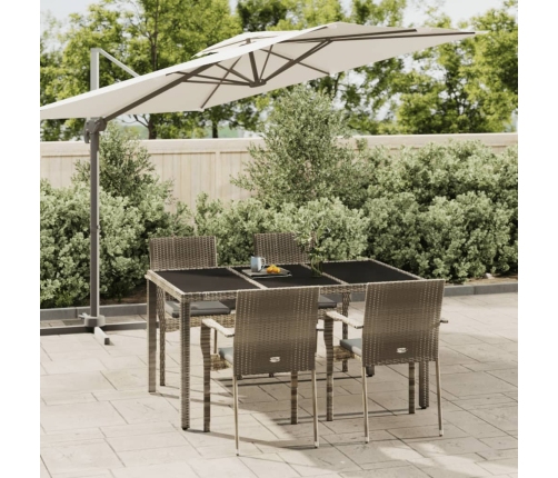 Set comedor de jardín 5 piezas con cojines ratán sintético gris