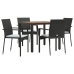 Set de muebles jardín 5 pzas con cojines ratán sintético negro