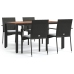 Set de muebles jardín 5 pzas con cojines ratán sintético negro