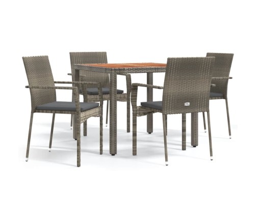 Set comedor de jardín 5 piezas con cojines ratán sintético gris