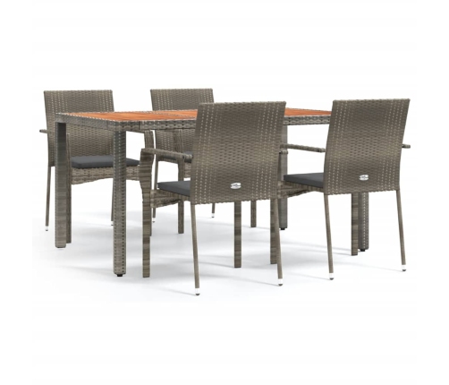 Set comedor de jardín 5 piezas con cojines ratán sintético gris