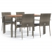 Set comedor de jardín 5 piezas con cojines ratán sintético gris