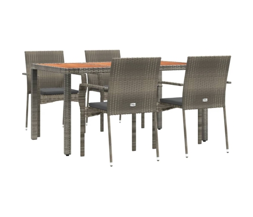 Set comedor de jardín 5 piezas con cojines ratán sintético gris