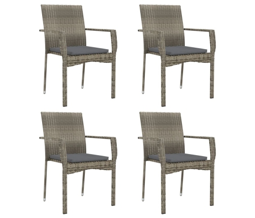 Set comedor de jardín 5 piezas con cojines ratán sintético gris