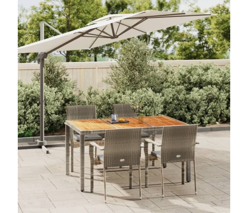 Set comedor de jardín 5 piezas con cojines ratán sintético gris