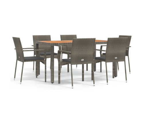 Set comedor jardín 7 pzas y cojines ratán sintético gris