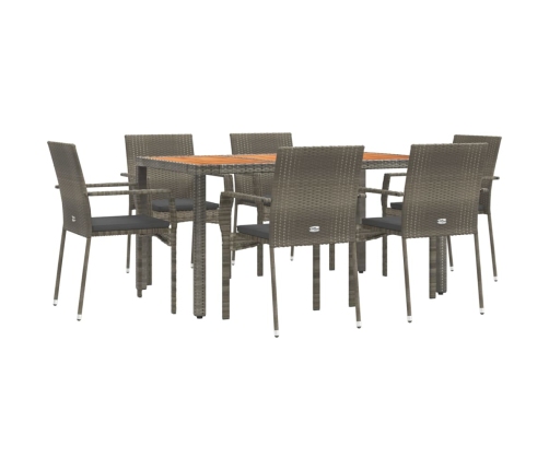 Set comedor jardín 7 pzas y cojines ratán sintético gris