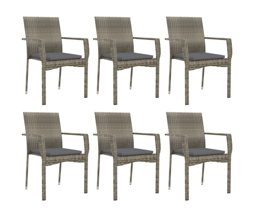 Set comedor jardín 7 pzas y cojines ratán sintético gris