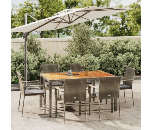Set comedor jardín 7 pzas y cojines ratán sintético gris