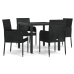 Set de muebles jardín 5 pzas con cojines ratán sintético negro