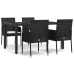 Set de muebles jardín 5 pzas con cojines ratán sintético negro