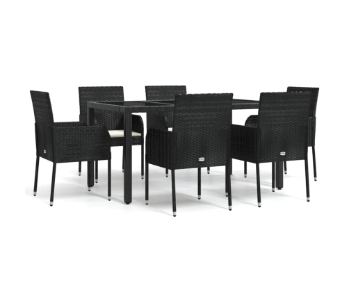 Set de comedor de jardín 7 pzas y cojines ratán sintético negro