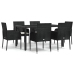 Set de comedor de jardín 7 pzas y cojines ratán sintético negro