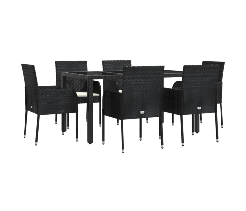 Set de comedor de jardín 7 pzas y cojines ratán sintético negro