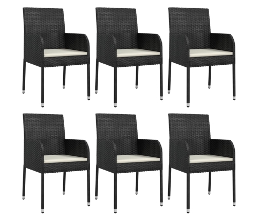 Set de comedor de jardín 7 pzas y cojines ratán sintético negro