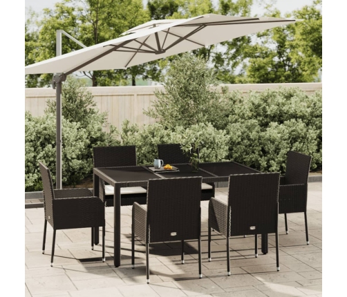 Set de comedor de jardín 7 pzas y cojines ratán sintético negro