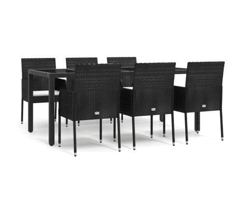 Set de comedor de jardín 7 pzas y cojines ratán sintético negro