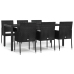 Set de comedor de jardín 7 pzas y cojines ratán sintético negro